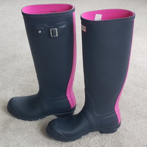 Hunter Waterproof Boots Original Stripe Navy Lipstick - Picture 7 of 10